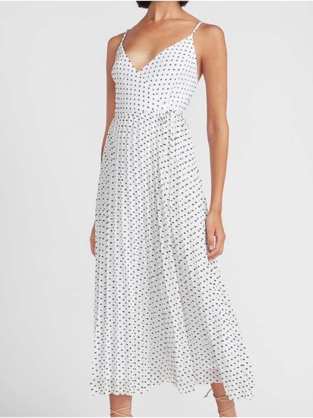Express White Maxi Dress with Black Polka Dots